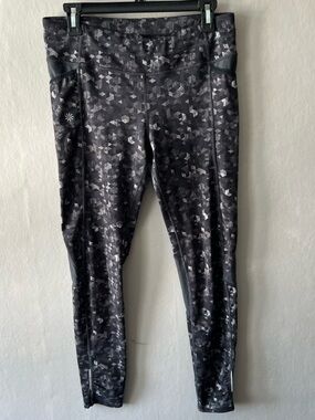 Athleta Womens Leggings Size Medium Black Grey Geometric Yoga Athleisure Pockets